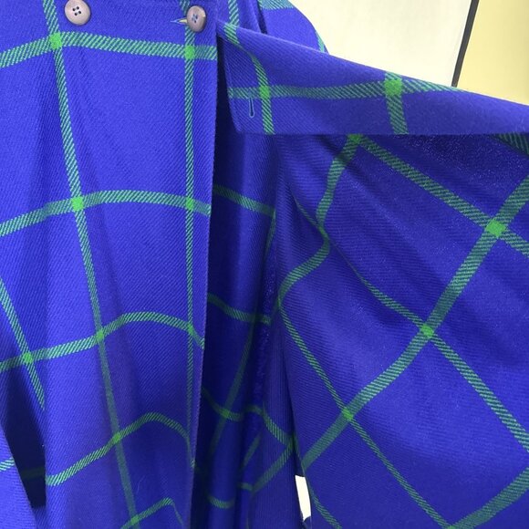 Vintage Avoca Collection Pure New Wool Blue Green Windowpane Wrap Shawl Ireland - Picture 6 of 6